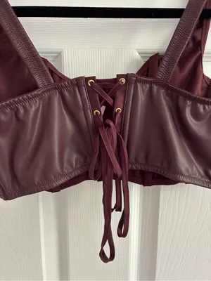 Victoria's Secret Faux Leather Mini Corset Top Lace Up, NWT, L, Burgundy Brown thumbnail 9