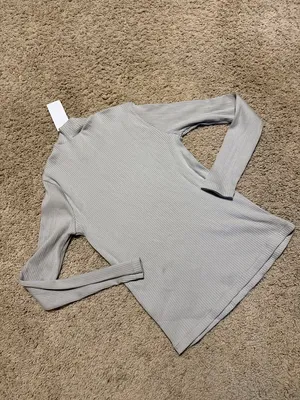 Uniqlo Ribbed Mock Neck Long-Sleeve Top - Light Gray thumbnail 3