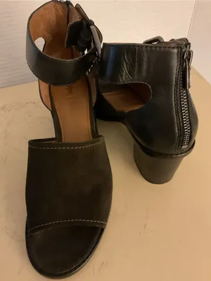Frye Black Suede & Leather Ankle-Strap Block Heel Brielle Sandals US 8 thumbnail 6