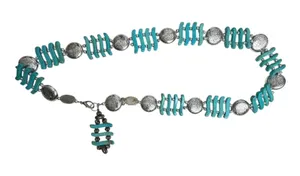 Silver Tone Faux Turquoise Circle Metal Beaded Boho Bohemian Chain Belt One Size thumbnail 1