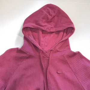Nike ribbed cropped hooded long sleeve shirt pullover Medium logo maroon thumbnail 6