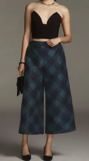 Anthropologie Maeve Taffeta Cropped Plaid Wide-Leg Pants, Size M thumbnail 6