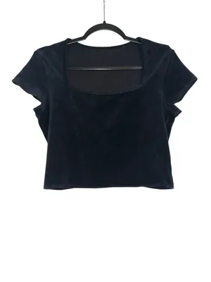 Alo Yoga Terry Beachside Short Sleeve Black Crop Top LARGE thumbnail 2