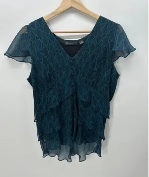 INC Womens Babydoll Silk Top Size 12 Dark Fairy Whimsigoth‎ Button Front Sheer thumbnail 1