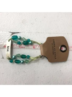 American Eagle Outfitters Beaded Bracelet "Love" Charm Turquoise-Colored Beads thumbnail 2