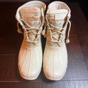 Sperry Saltwater Duck Boots Cream Beige Geometric Textile Womens 8.5 Western Boh thumbnail 4
