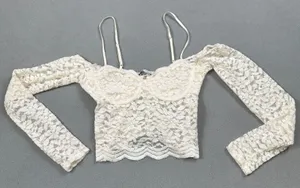 NWOT Zara Lace Crop Top M Off Shoulder Long Sleeve Ivory Sweetheart Blouse thumbnail 1