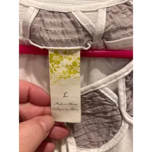 Anthropologie Deletta Womens Large White Scalloped Petal Collar‎ Tie Neck Tee L thumbnail 4