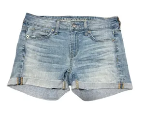 American Eagle Jean Shorts Women's 4 Light Wash Denim Medium Rise Cuffed Stretch thumbnail 1
