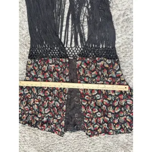Forever 21 Women’s Sheer Kimono Cardigan Black Embroidered Fringe Boho Festival Size S thumbnail 10