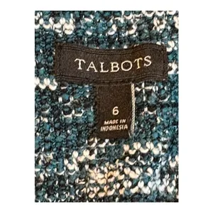 Talbots Tweed Fit & Flare Dress 6 Teal Blue‎ Faux Leather Trim Short Sleeve thumbnail 7