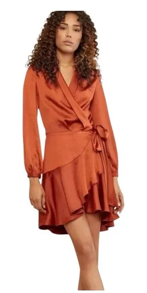 Lucy Paris Sienna Silk Wrap Dress in a rust or spice color EUC thumbnail 1