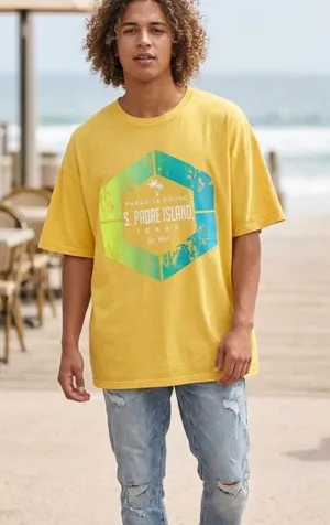 Paradise Found: Yellow Oversized S. Padre Island Graphic Tee ✨ Size XL thumbnail 1