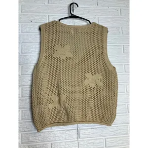 Lili Sidonio Elowen Sweater Vest Women M Beige NEW‎ Crochet Floral Knit V-Neck thumbnail 8