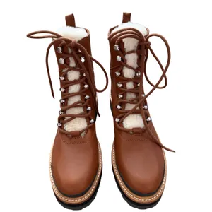 Marc‎ Fisher LTD Cognac Brown Leather Shearling Combat Winter Boots Size 6M NEW thumbnail 3