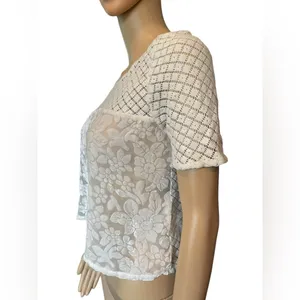 Abercrombie & Fitch Cream Boho Western Hippie Crochet Floral Velvet Crop Top thumbnail 4