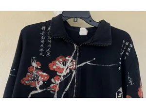 VTG Jess & Jane Art of Asia Zip Jacket Black Floral Embellished Rhinestone USA thumbnail 2