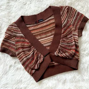 Striped Crochet Knit Top Brown Size M thumbnail 1