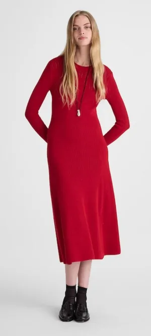 Madewell | NWT The Signature Knit Crewneck Midi Dress in Crimson | Sz M thumbnail 1