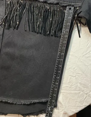Zara Rhinestone Fringe Black Denim Jacket thumbnail 7