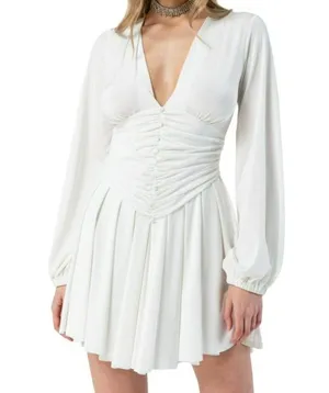 KikiRiki V-Neck Long Sleeve Ruched Mini Dress White Size Small NWT thumbnail 2