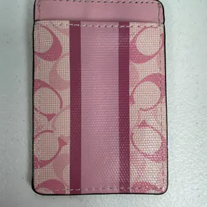 Coach ID Lanyard Case Pink Signature Monogram Stripe Designer Card Case Wallet thumbnail 3