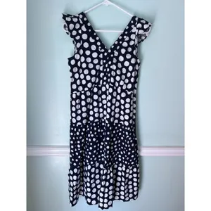 LOFT Midi Shift‎ Dress Blue White Circle Print Cap Short Sleeve Pullover XXS NWT thumbnail 2