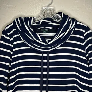 Lauren Ralph Lauren Blue White‎ Striped Cowl Neck Nautical Kangaroo Pocket Top thumbnail 3