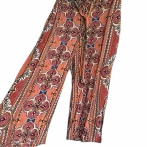 Blue Rain Boho Medallion Wide Leg Cropped Pants Flowy Festival Vibe Size Medium thumbnail 4