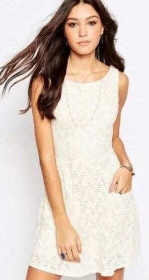 Free People Poppy Lace Pocket Mini Dress Cutout Back Cream Medium thumbnail 1