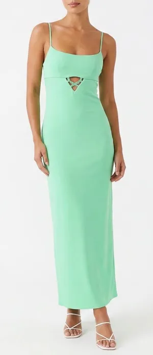Zara Mint Green Cutout Midi Dress Spaghetti Strap Ring Detail M thumbnail 1
