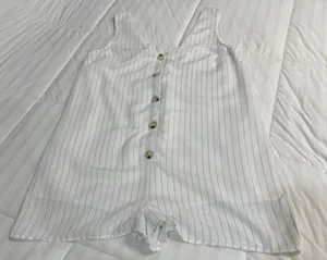 Le Lis White Romper Shorts with Thin Blue Stripes thumbnail 1