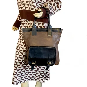 Chloé FRONT POCKET TOTE BAG IN BROWN & BLACK LEATHER W/DETACHABLE POUCH thumbnail 3
