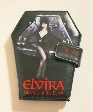 Elvira Mistress of the Dark coffin shaped fold wallet, faux leather 5.6"x4" thumbnail 1