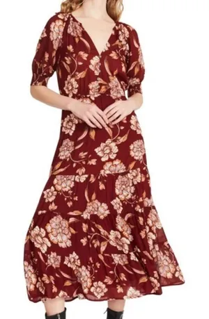 Steve Madden BB Dakota red floral neck midi dress size M thumbnail 1