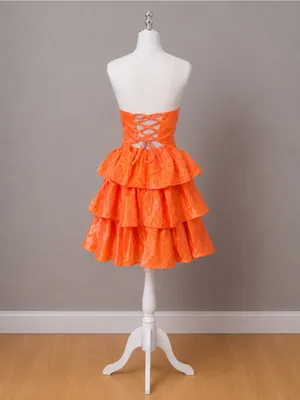 Boutique #25-4 Vibrant Orange sweetheart A line three ruffle tier silver dot-Size 0 (XS) thumbnail 5