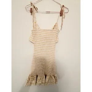 Mable‎ Mini Dress Womens Medium Yellow Gingham Smocked Tie Cutout MD2513C Summer thumbnail 7