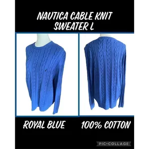 Nautica Cable knit Crewneck Sweater Royal Blue Large thumbnail 2