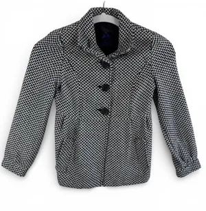 Jack by BB Dakota Herringbone Button Front Coat Black White Pleated Back XS thumbnail 1
