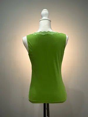 Green Talbots Square Neck Lace Trim Cami Tank Top Size SP EUC thumbnail 2