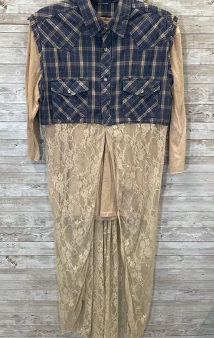 Vtg Gypsy South Atlanta L Reworked Sleeveless Plaid Lace Tunic Vest & Shirt Y2K‎ thumbnail 1