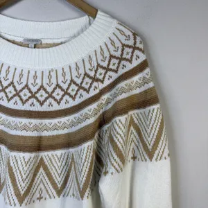 Talbots Sweater Ivory gold Women’s XL Fair Isle Nordic Pullover retro cabincore thumbnail 4
