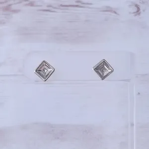 Vintage Stud Earrings Diamond Shape/Square Shape Silver Tone thumbnail 2