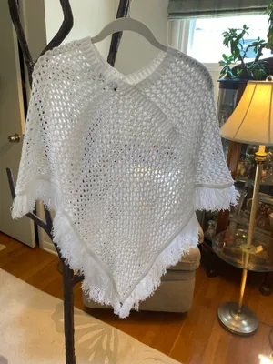 White poncho with matching fringe one size thumbnail 4