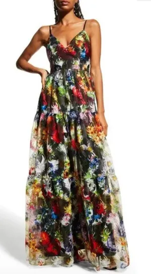 Aidan Mattox V-Neck Sleeveless‎ Embroidered Gown US 2 Formal Prom Evening thumbnail 1