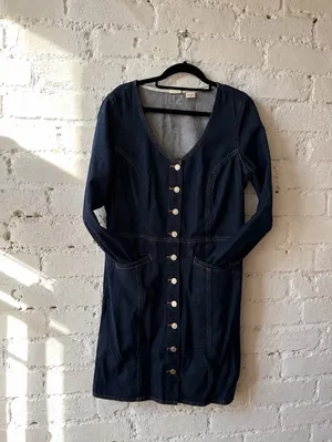 Levi's Monroe Denim Button Front V-Neck Short Sleeve Mini Dress Sz-large thumbnail 3