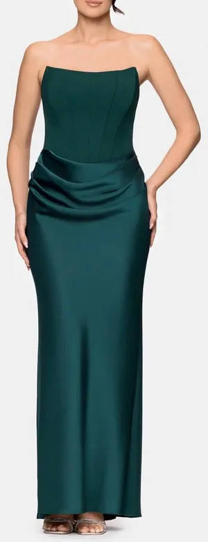 NWOT Betsy & Adam strapless mixed media green gown Sz 4 thumbnail 1