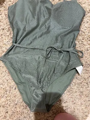 Aerie Shine Ribbed Strappy Scoop Olive Green One Piece Wrap Around Tie Swimsuit thumbnail 5