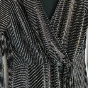 ROW-A‎ Metallic Pinstripe Faux Wrap Mini Dress Black Gold XXL Party Cocktail thumbnail 12