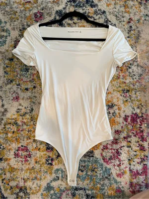 Abercrombie & Fitch White Square Neck Short Sleeve Bodysuit thumbnail 1